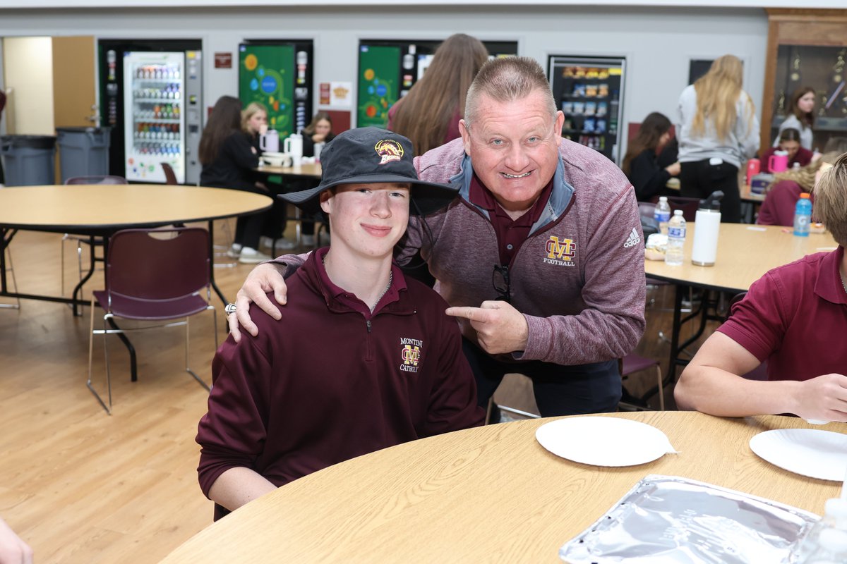 Sophomore Josh Pacelli and his lunch crew received a Happy Birthday lunch of Buffalo Wild Wings from Coach Bu today! The lunch was purchased for Josh at our Harvest Moon Howl event last fall! Happy Birthday, Josh!! 🎉🎂. @MontiniFootball . .