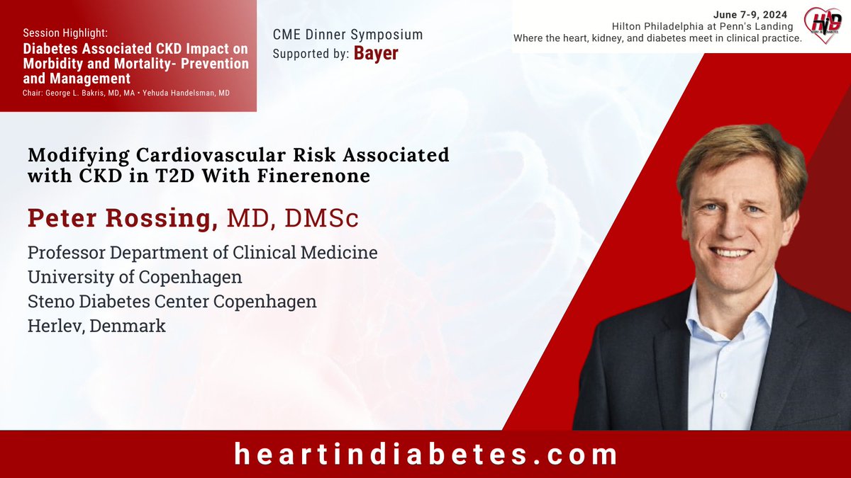 We welcome the renowned Peter Rossing, MD, DMSc as our 2nd speaker for the #HID24 Dinner CME Symposium: Diabetes Associated CKD Impact on Morbidity & Mortality - Prevention & Management Register at heartindiabetes.com/registration @American_Heart @uni_copenhagen @Stenodiabetes