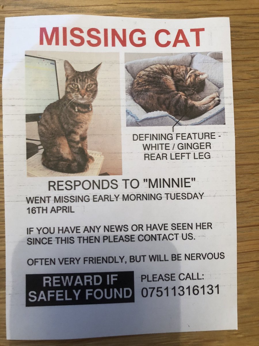 This came through the door today. Please keep an eye out fellow residents of #Roath Minnie’s people must be really worried.