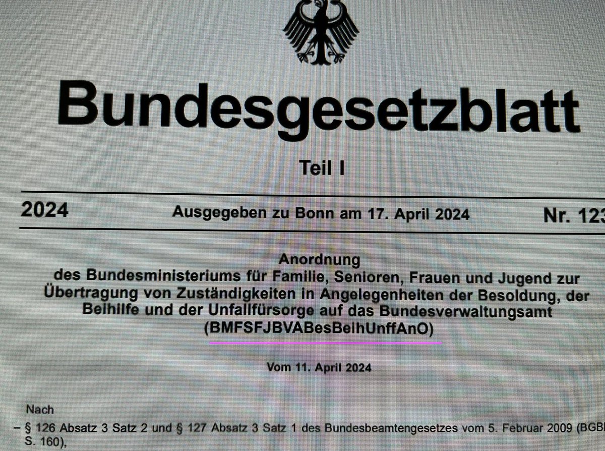 Actual German abbreviation: the 'BMFSFJBVABesBeihUnffAnO'