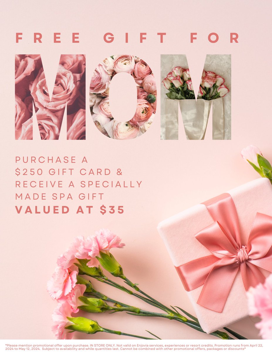 🌸 Treat your mom to the ultimate pampering experience this Mother's Day at Au Naturel Spa! 🌺 Purchase a $250 gift card and receive a FREE specially made spa gift valued at $35! 💕 #MothersDay *Please mention promotional offer upon purchase. IN STORE ONLY.