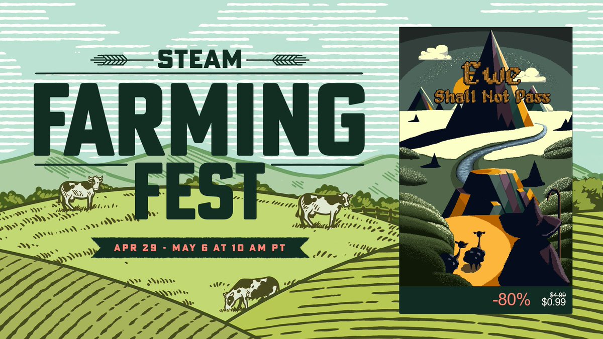 bumblebeangames's tweet photo. My game, Ewe Shall Not Pass, is going to be in Steam's Farming Fest next week!! I'm gonna discount it a TON so keep your eye out :)

#eweshallnotpass #indiedev #indiegame #farmingfest https://t.co/NKmfDQpsrL