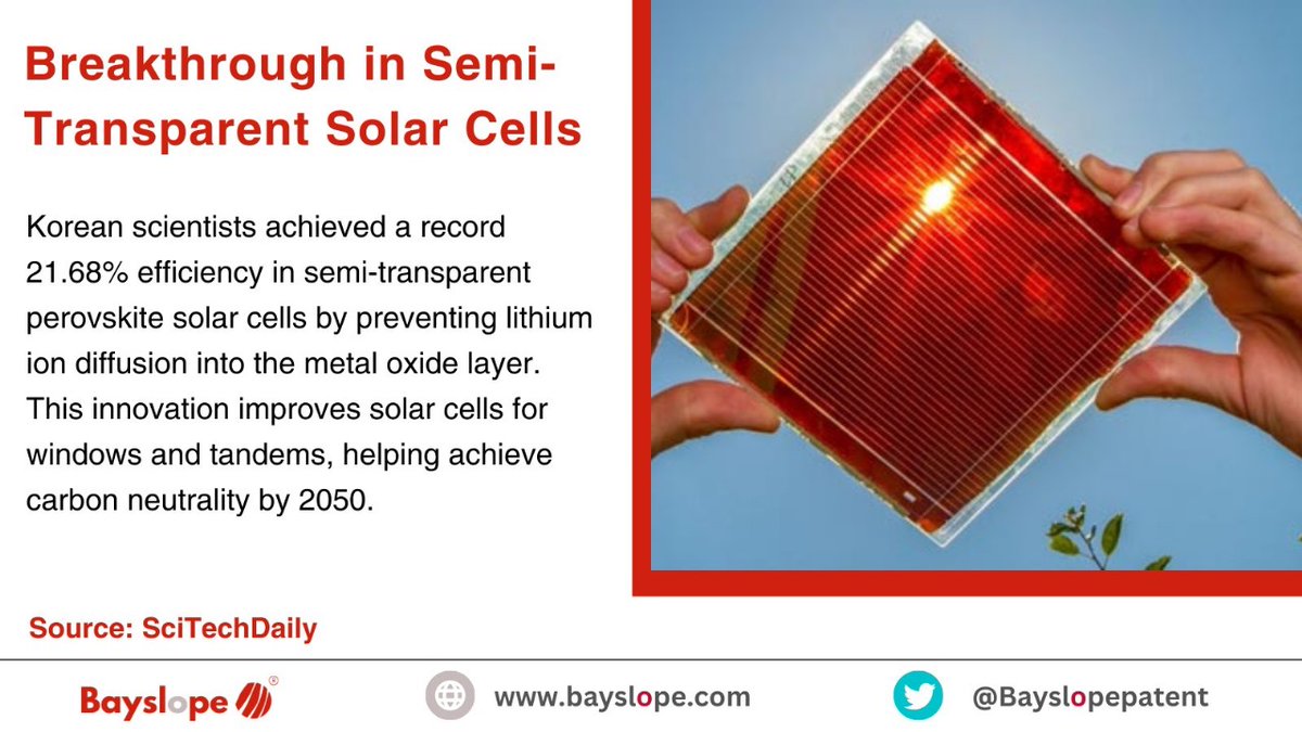 Semi-transparent solar cells hit record efficiency.

#SolarCellBreakthrough #RenewableEnergy #PerovskiteSolarCells #CarbonNeutrality #CleanEnergy #Innovation #KoreanScience #EfficiencyRecord #SemiTransparentSolar #UrbanEnergy #2050Goals #RenewableFuture