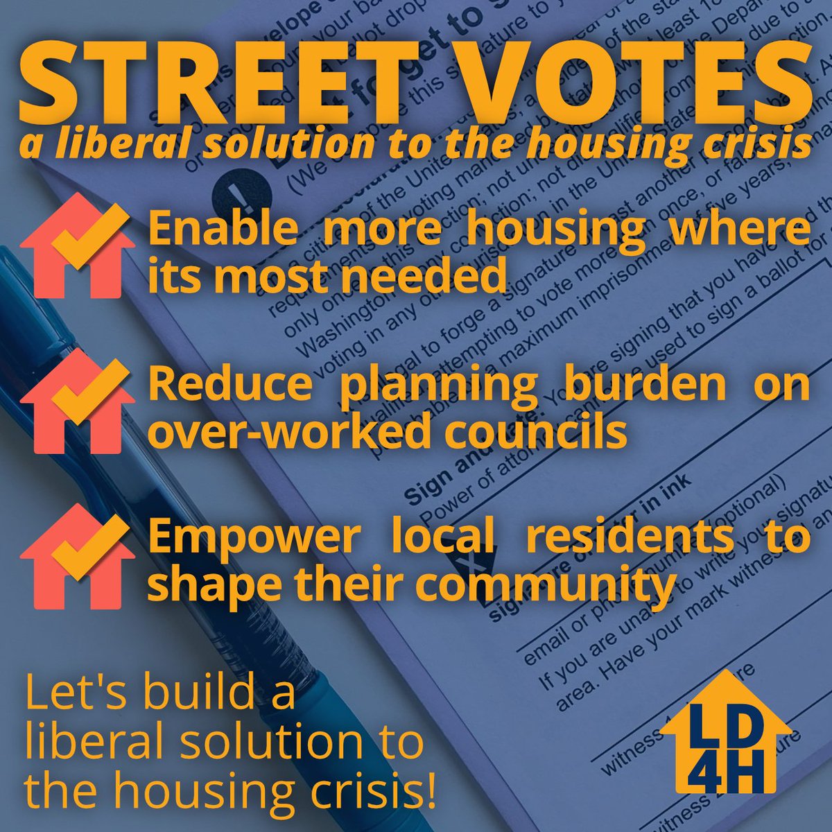 We need bold and innovative ideas to solve the housing crisis. Street votes are an exciting new idea that brings people together to build the houses we desperately need! Find out more 👉 libhousing.com/street-votes/