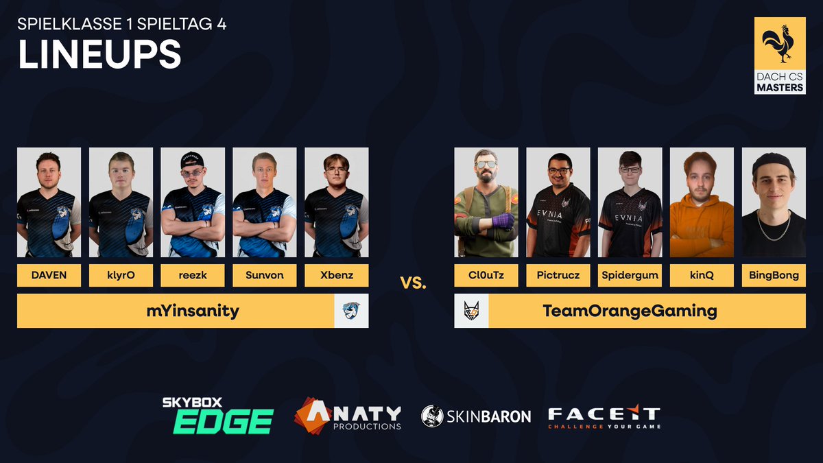 Ab ins nächste Match! 🚀 🆚 @mYinsanityCH vs. @TOGfoxes 🗺️ 1. Anubis / 2. Overpass / 3. Ancient 📺 twitch.tv/dach_cs 🎙️ @Telvozzzar + @_DyeknoM