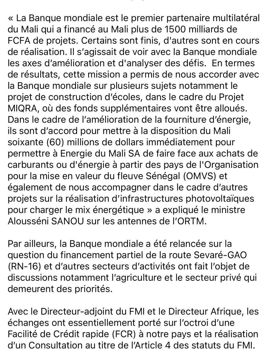 Avec la Russie, les promesses sont de deux voire trois ans. En revanche, les partenaires dit 'occidentaux' sont prêts à débloquer immédiatement 60 millions de dollars pour soutenir Énergie Du Mali dans l'achat de carburant ou d'énergie. Prochainement, nous irons à la banque des…