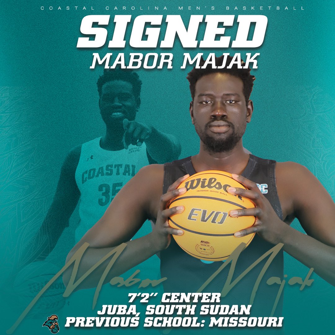 CoastalMBB's tweet photo. Coming from Missouri, join us in welcoming @MaborMajak to #TealNation !🏝️ https://t.co/KqYnRmMJU6