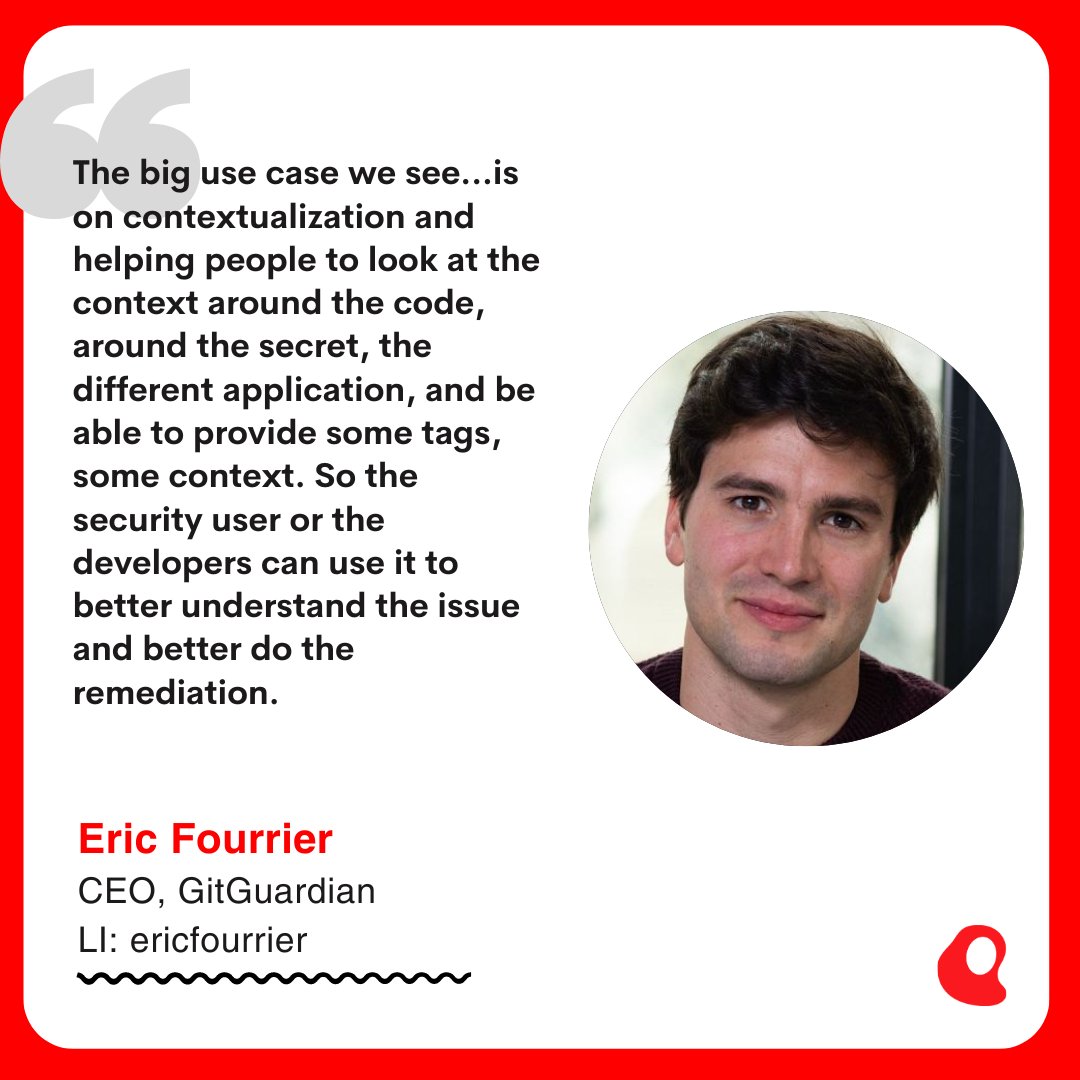 ICYMI: A fascinating conversation between @monkchips and Eric Fourrier, CEO of @GitGuardian.

#AI and #LLMs have a big role to play in helping developers and their organizations with secrets detection and remediation at scale.

Watch/listen here: redmonk.com/videos/a-redmo…