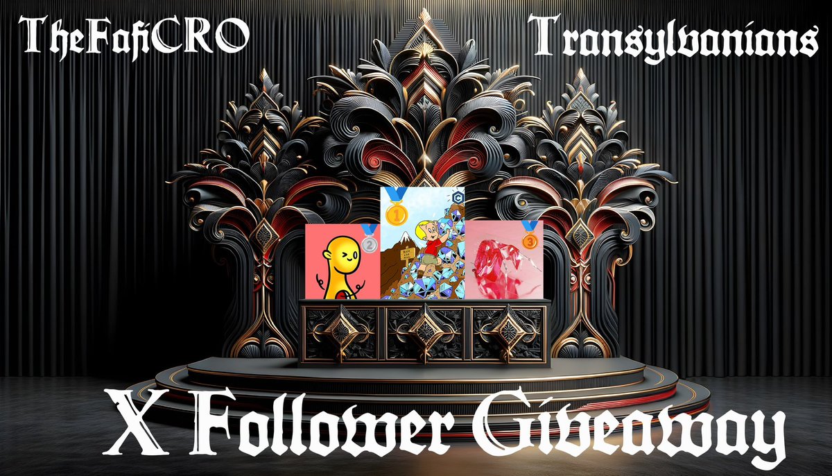 🚨X Follower Giveaway 🎁

🏆Prizes:

🥇Rich road #007
🥈Crypto TENZ #6681 Gold
🥉Diamond Metaverse #128 Spider

1️⃣Follow 1} <a href="/TheFafiCRO/">TheFafi</a> 2}<a href="/transylvan1ans/">TSV Art</a>
2️⃣Like 💙 Repost 🔁
3️⃣Tag 3 #crofam

Winners announced in our server Saturday, April 27th at 5PM EST.

discord.gg/Transylvanians