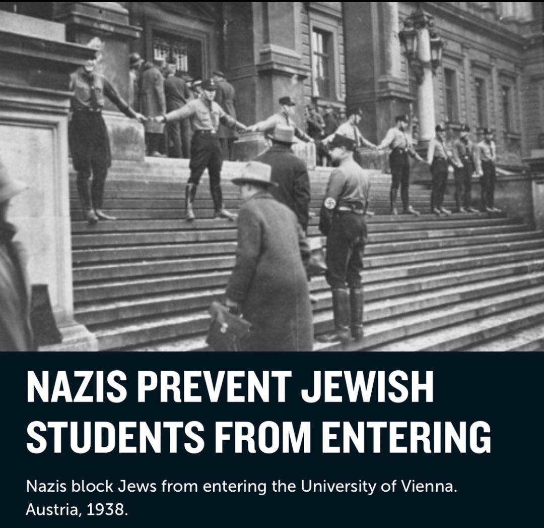 Today @Columbia prevented Jewish professors from entering the campus. University of Vienna, Austria 🇦🇹, 1938 Columbia University, US 🇺🇲, 2024