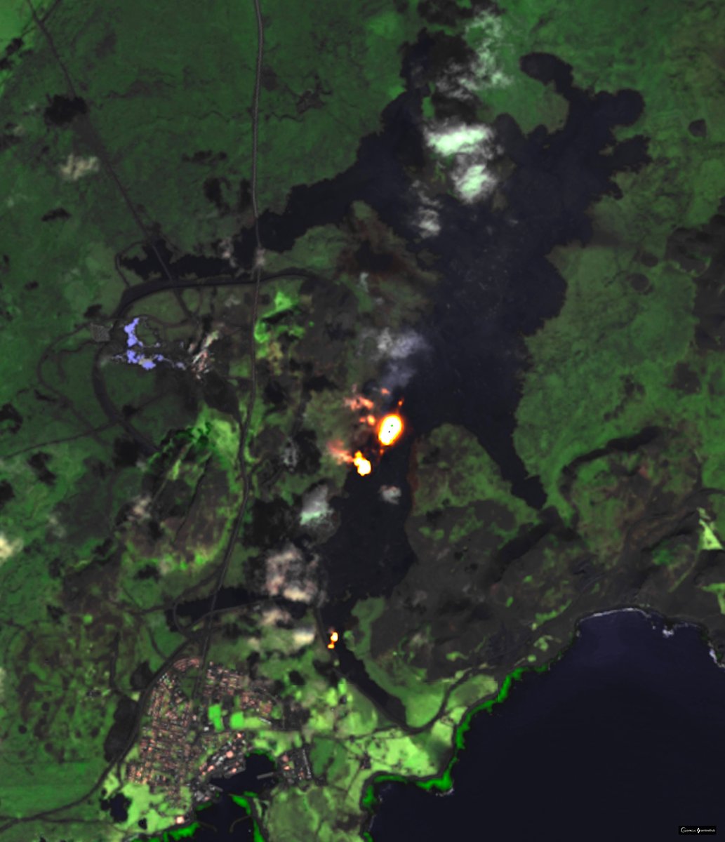 [1/2]

Today's view of #Sundhnúkur eruption in #Reykjanes Peninsula.

Looks like there's some fresh lava flow at the protective wall NE of #Grindavik.

Image taken by #Landsat-8/9.

Data processed in @sentinel_hub

@volcaholic1 @CultureVolcan @Wulkany1

#Iceland #volcano