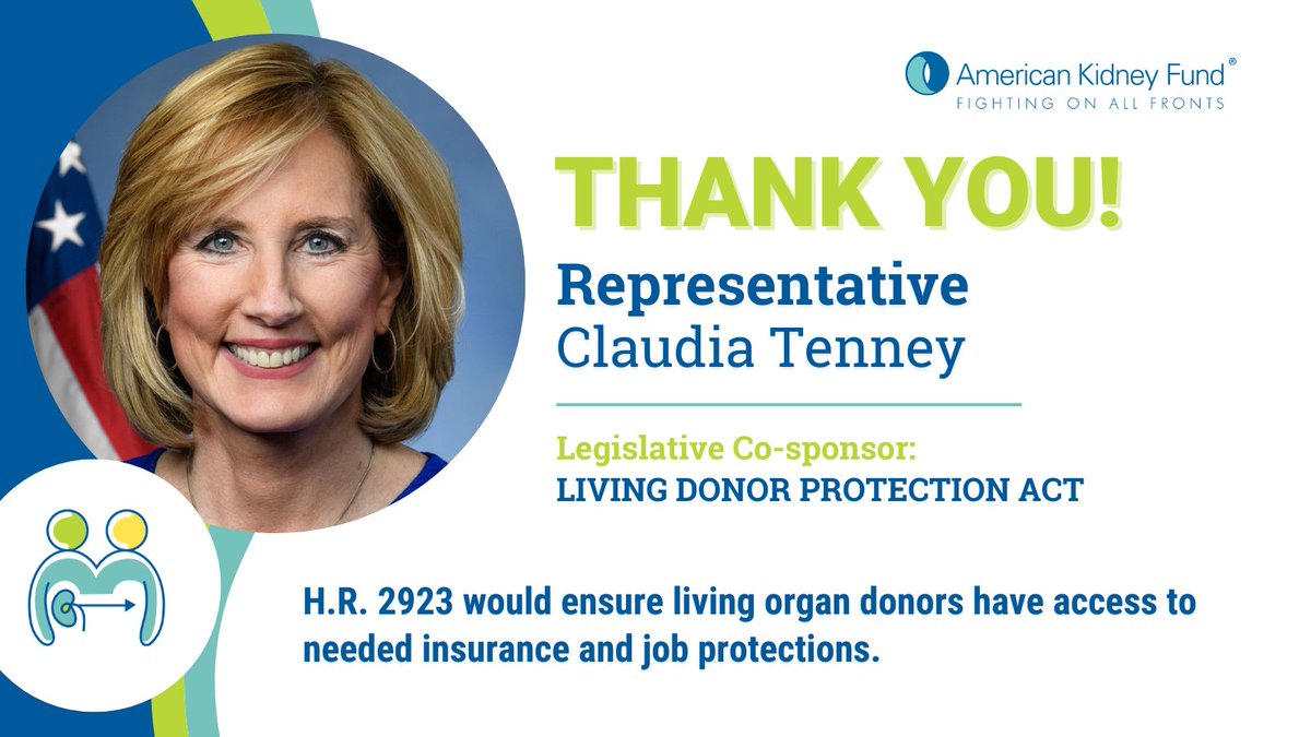 Thank you, @RepTenney for co-sponsoring H.R. 2923, the Living Donor Protection Act. This important piece of legislation protects the most altruistic people in the world--living #organdonors.