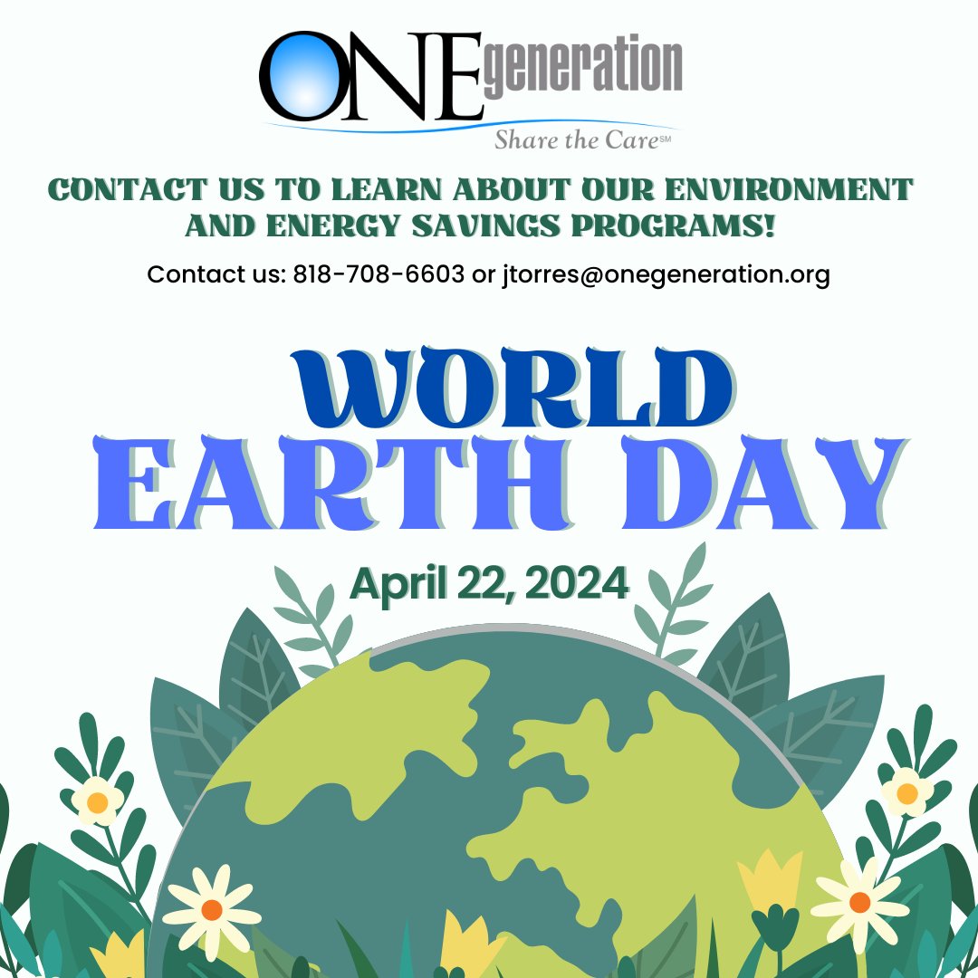 #HappyEarthDay2024 @ONEgenCares is here to help you save energy & money on this Earth Day. For more info on signing-up for discounts on your @LADWP and gas bills please contact Environmental Project Manager, Juana Torres at 818-708-6603 or by email at jtorres@onegeneration.org