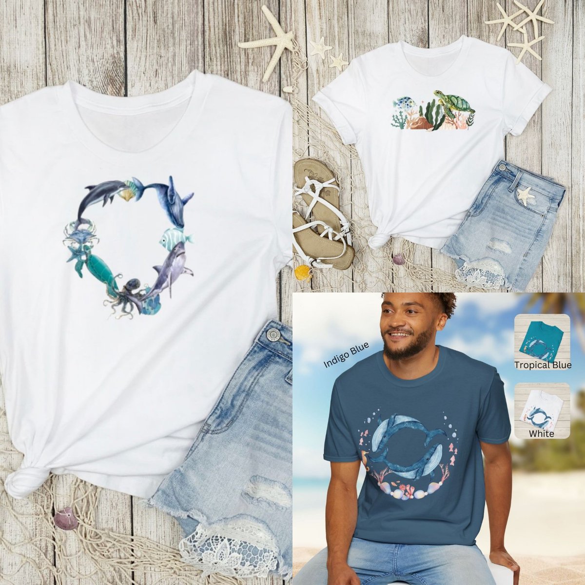 My 3 ocean inspired tshirts #womaninbizhour #EarthDay2024 #oceans onthewildsidedesign.etsy.com