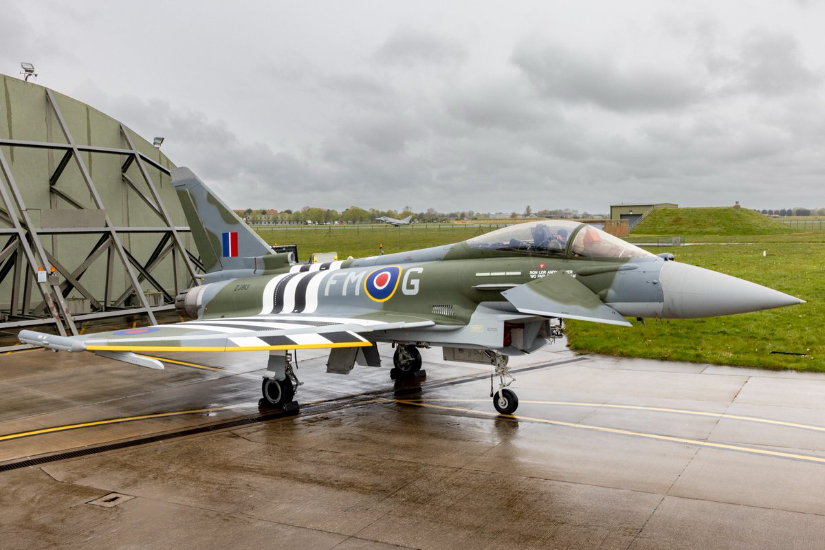 The @RAFTyphoonTeam have revealed the newly painted display aircraft for the 2024 display season @RAFConingsby. The aircraft paint scheme includes features commemorating D-Day, with 2024 being the 80th anniversary of the Allied invasion.