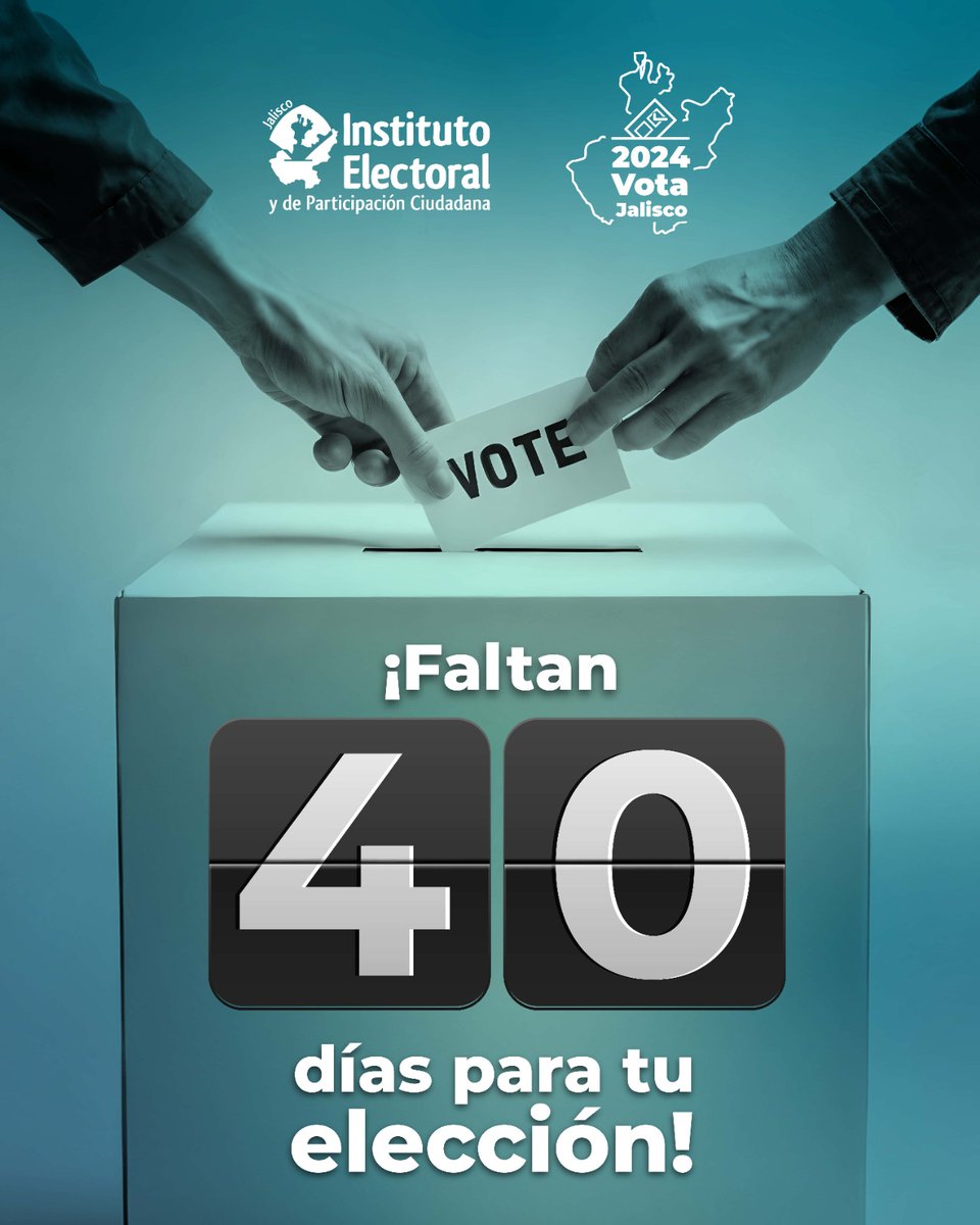 ¡Faltan 40 días para las #Elecciones2024! #EsNetaVota este 2 de junio. 🗳️ 
Regístrate como observador electoral en: iepc.cc/Lc5J9bg  

#TuVozEsElPoder 
#Elecciones2024MX #JaliscoVota2024 #IEPCesChido