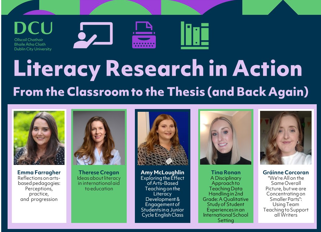 Join five fantastic literacy leaders as they share their recent research!

🗓️Thursday 25th 
⏰6:00PM 
💻Zoom 

The session will be of particular interest to current/future M.Ed students.

See: dcu.ie/instituteofedu…

#edchatie @INTOnews @TeachingCouncil @LiteracyIRL @astiunion