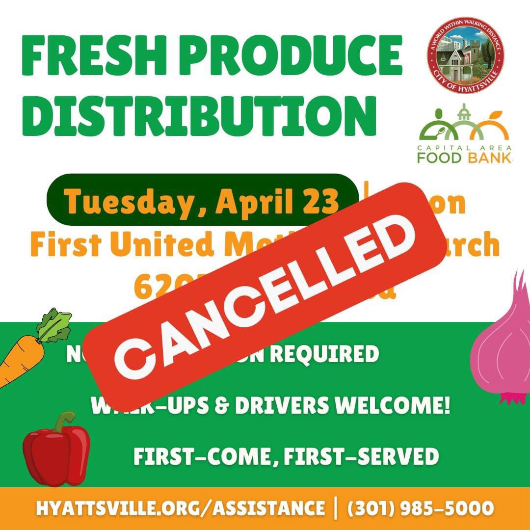 Update: cancelled due to shipment delay
April 23, Hyattsville, Produce Distribution 
DMV Free Events is not associated with the events. Organizations can make changes at their discretion. Contact the event organizer with any questions.
#DMVFreeEvents