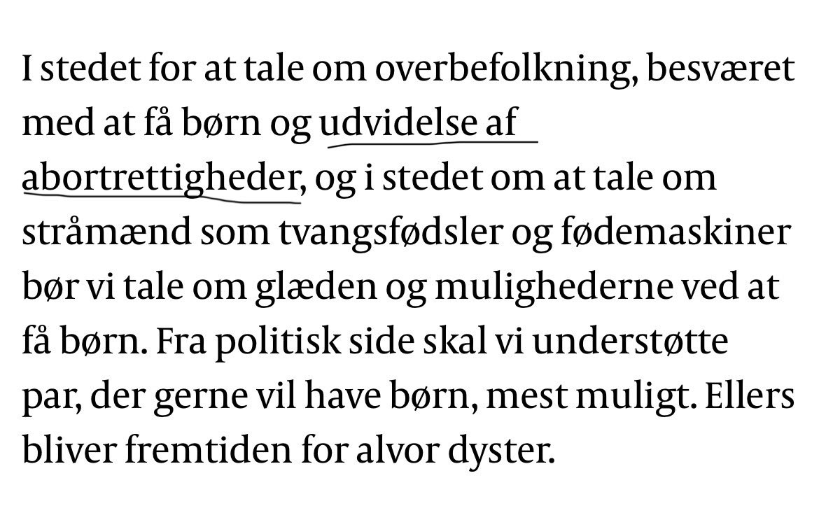 Altså jeg havde ikke tænkt mig at smide det kort, @LeZukunft , men når man begynder at blande abortrettigheder ind i debatten om fertilitetsrater, nærmer retorikken sig altså Margaret Atwoodske niveauer af dystopi #dkpol