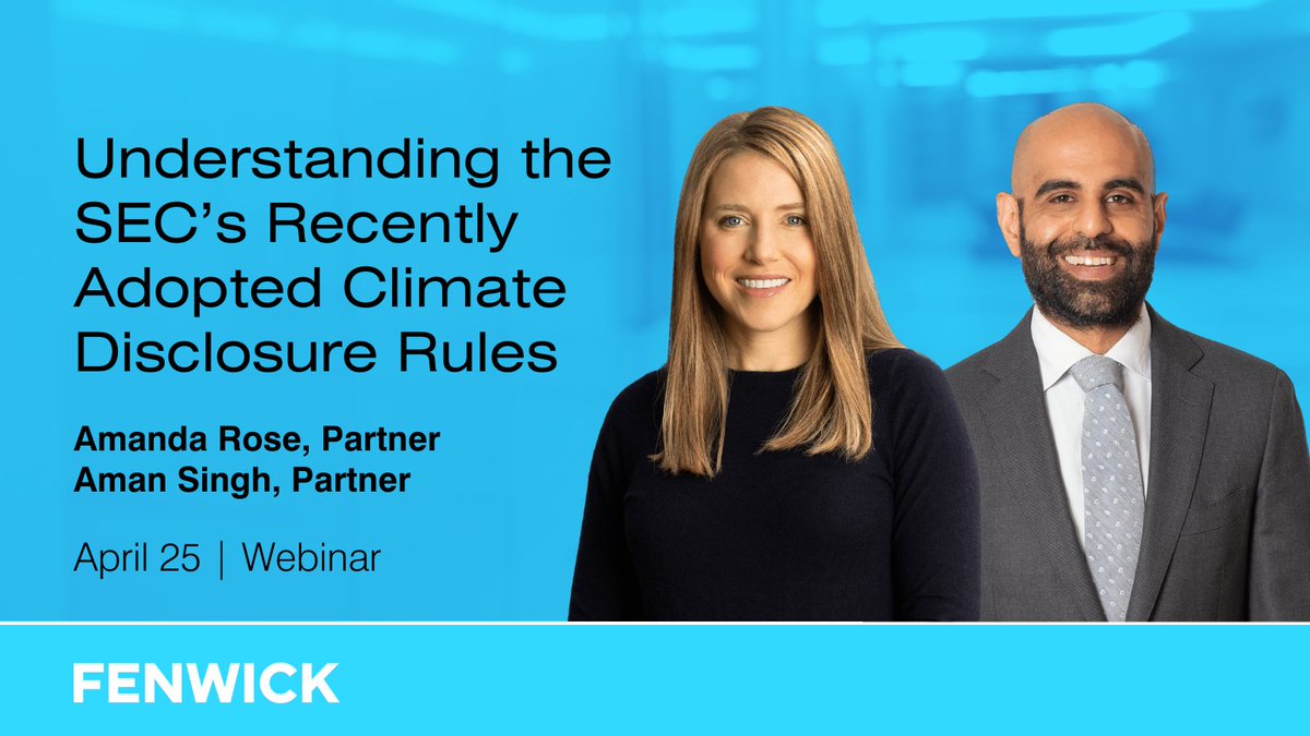 The SEC's newly unveiled climate disclosure rules are reshaping how public companies report on environmental impact. 🌍 Are you prepared? Join Fenwick experts and industry leaders to explore these pivotal changes. Register now: bit.ly/3vV83qR

#ESGReporting #SEC