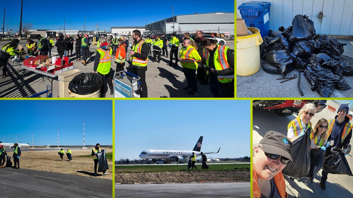 Happy Earth Day! 🌎 It was all hands on deck this morning as our employees and partners cleared litter and other foreign object debris (FOD) from the Airport grounds. 🚮 A big thank you to all participants for helping us keep @flyyhm clean and safe! ✈️ #EarthDay #FODWalk