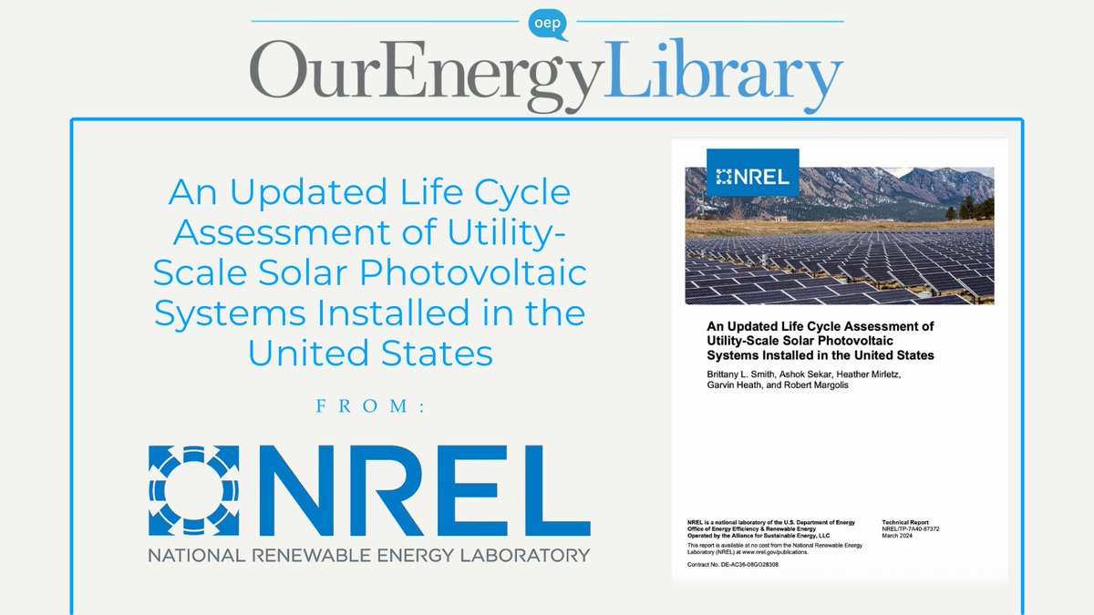 This @NREL report the need for accurate accounting of photovoltaics system life cycle energy use and greenhouse gas emissions. Read: ourenergypolicy.org/resources/an-u…