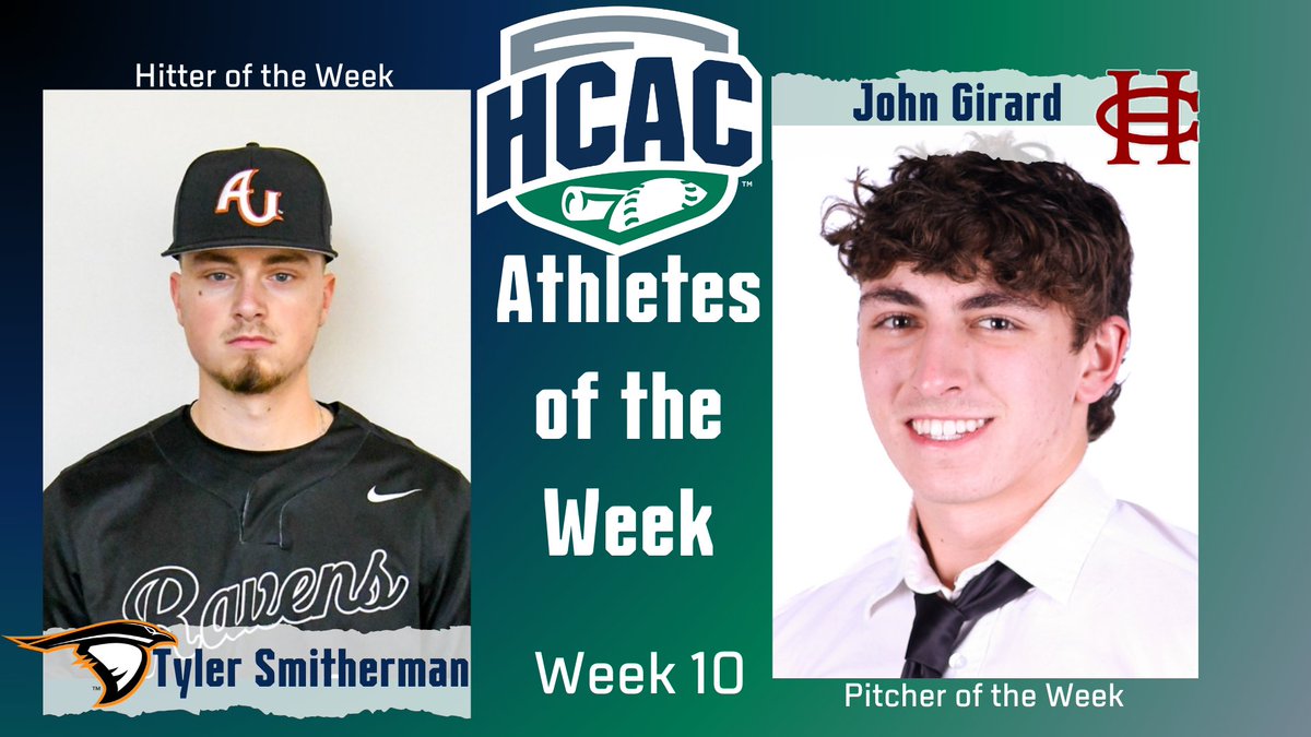 HCAC Baseball | Athletes of the Week Congrats to the Baseball Athletes of the Week: Hitter: Tyler Smitherman, @AthleticsAU Pitcher: John Girard, @HanoverPanthers Full Release: tinyurl.com/3b8b28px #TheHeartofD3 | #D3Baseball