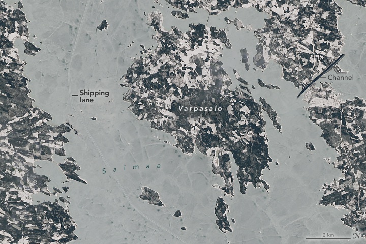 Spanning more than 4,000 square kilometers, Lake Saimaa is Finland's largest freshwater lake. From December to April, the lake remains frozen, but icebreaking ships allow it to be navigable year-round.

#Landsat 8 acquired these images on April 9, 2024.

go.nasa.gov/49PVVp3