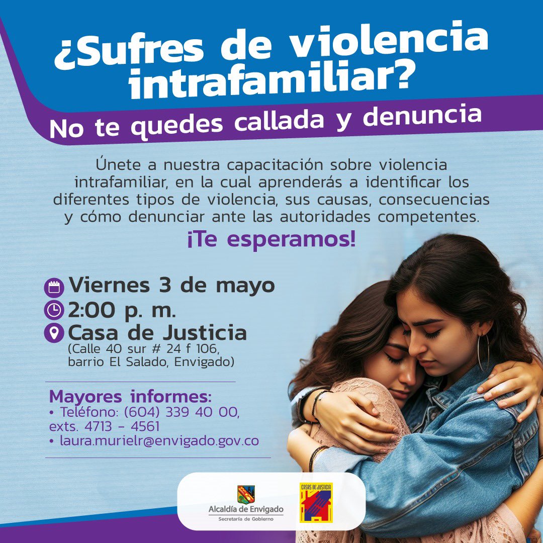 Participa de la capacitación sobre la violencia intrafamiliar para la mujer. Conoce más: envigado.gov.co/secretaria-de-…