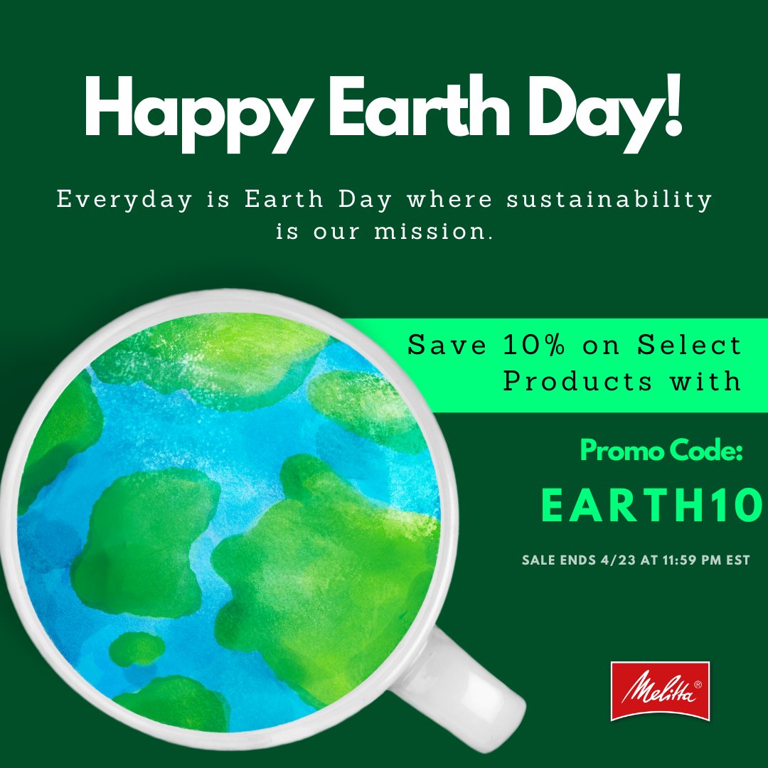 Enjoy these #EarthDay deals through 11:59PM EST tomorrow, 4/23. Shop: shoponline.melitta.com/collections/ea…