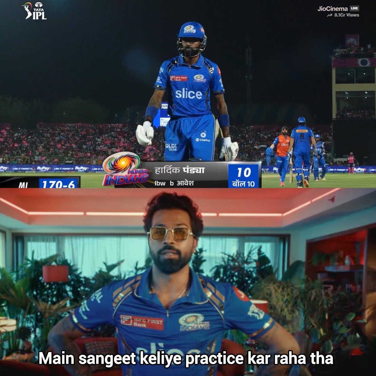 Hardik Pandya has became a meme material for every cricket fan nowadays.  Sometimes Losing is good🤡🤡
#MIvRR  #RRvMI