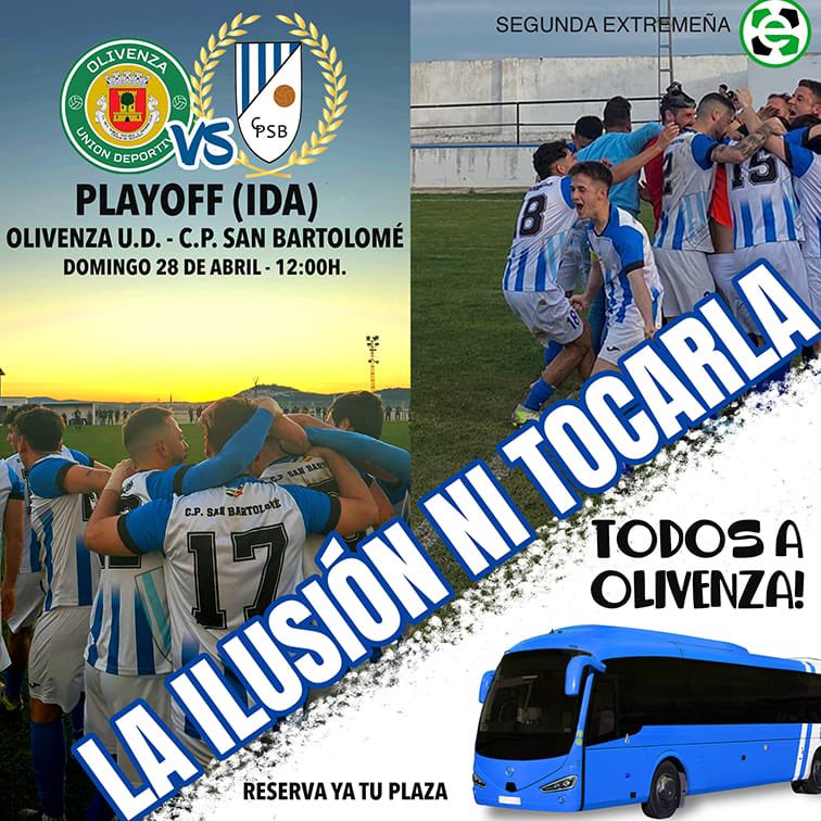 Reservas del bus: JUANE:674618634 ¡PRIMER DESPLAZAMIENTO DE ESTOS PLAY OFFS Y NOS VAMOS A OLIVENZA! ¡NO TE QUEDES SIN TU PLAZA EN EL BUS! Reserva tu plaza en el bus (máximo 55 plazas) de la afición para apoyar a los nuestros por 10€. ¡LA ILUSIÓN NI TOCARLA VAMOS AZULES!🤍💙