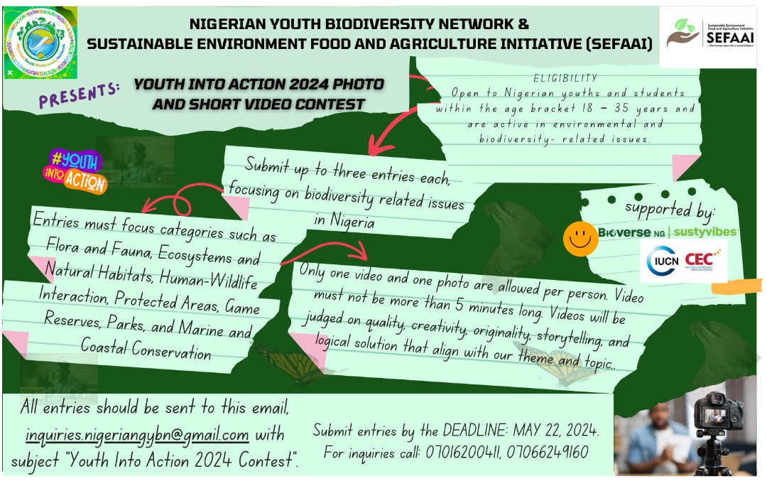 NIGERIAN YOUTH PHOTO AND SHORT VIDEO CONTEST..! On this day of 2024 Earth Day, @GybnNigerian is launching his national youth photo and short video contest. Pls share massively on your media platforms and encourage your friends and colleagues to participate. Abundant PRIZES dey.!