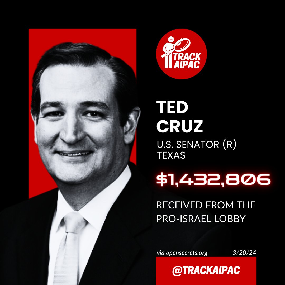 @tedcruz #TelAvivTed has collected >$1.4 MILLION from the Israel lobby. He is selling out our government to a foreign entity.