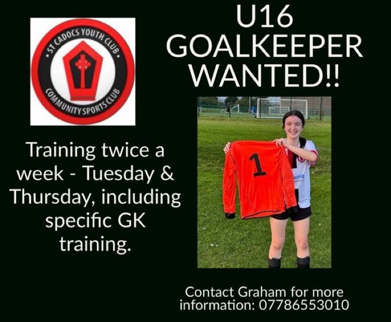 RECRUITMENT - Mon 22 Apr 2024 St Cadoc's 16s are looking for a goalkeeper to enhance their. Get in touch, if interested. #GirlsResults