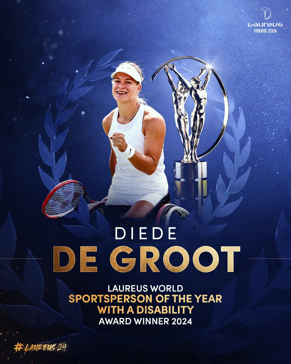 🏆 Diede de Groot is the 2024 Laureus World Sportsperson of the Year with a Disability. Last year, she made tennis history and recorded her third straight calendar Grand Slam. #Laureus24