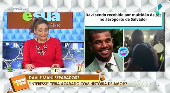 Sonia defendeu o 'romance' de Davi e Mani: 'Eu acredito muito na história de amor dos dois. E acho que ainda tem chance para os dois. É só afastarem os urubus' Concordam? #ATardeESua