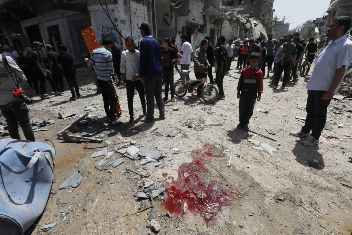 Two people were KILLED and four others wounded in #Israeli_bombing of crowded Deir al Balah market earlier today! #StopGazaGenocide