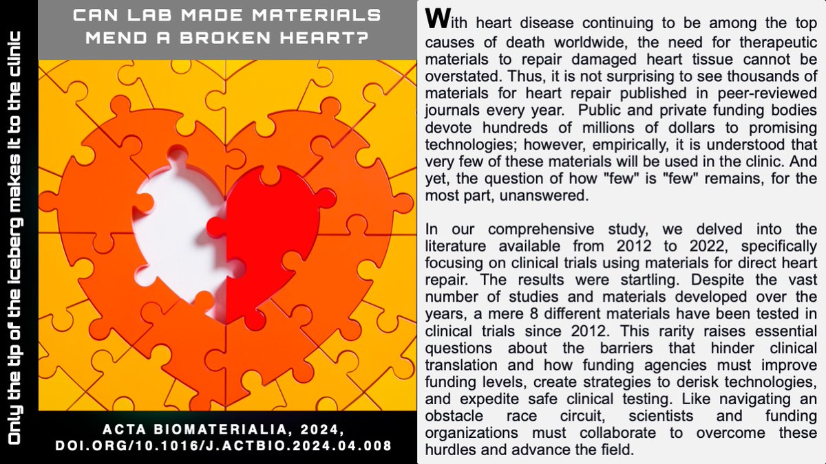 🇨🇦 Have you ever wondered how many materials for heart repair developed in research labs are in clinical use? ❤️Our latest #OpenAccess publication revises that and more! ✨ sciencedirect.com/science/articl… @NSERC_CRSNG @CIHR_IRSC @HeartandStroke @uOttawa @UOHIResearch @InnovationCA