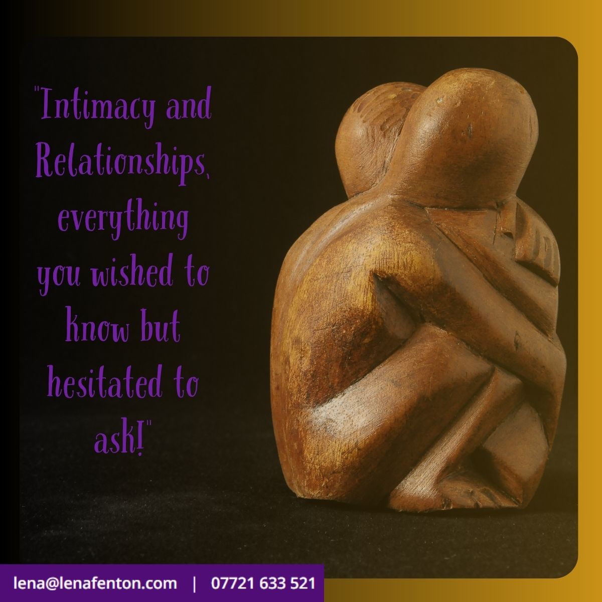 👉lenafenton.com/couple-counsel…

#intimacy #intimacytip #psychosexualcounselling #onlinetherapy #psychosexualtherapy #CoupleCounselling #sexualfunctioning #anxiety #relationships #onlinetherapyworks #psychotherapyonline