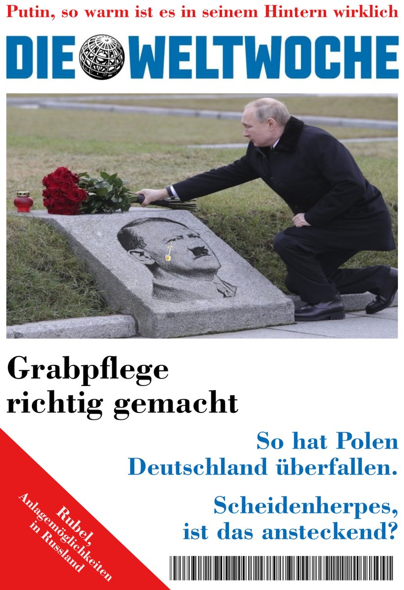 @Alice_Weidel Die Weltwoche, eine russische Nazizeitung herausgegeben vom Schweizer Bräunling Roger Köppel.

Das passts zu den Putinetten der NSAfD

#NazisRaus

#fckptn