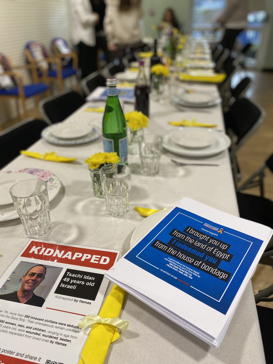 We are starting our community Seder for the hostages and they are all with us at the table. We have hope and we are together. Chag Pesach Sameach 💛🎗️