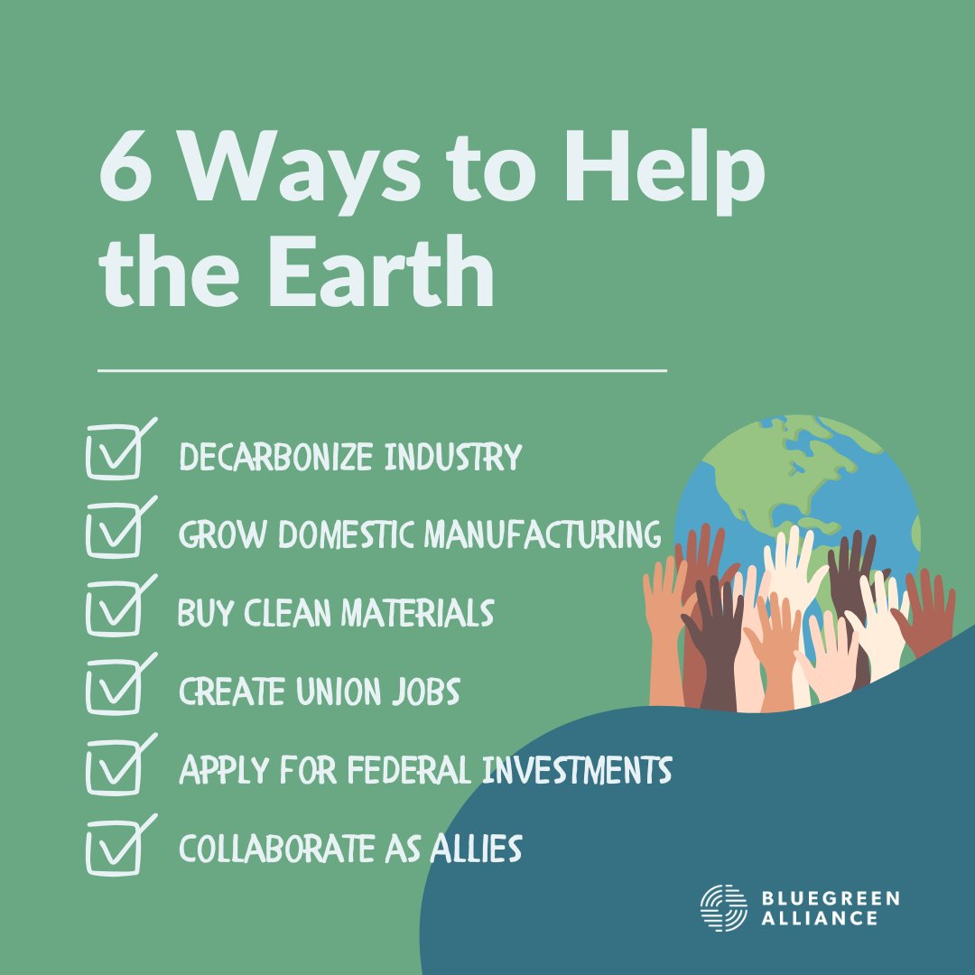 Happy Earth Day! Thanks to federal investments passed by @POTUS and @TheDemocrats we can create a cleaner planet for future generations. Read our blog post here: bluegreenalliance.org/resources/manu… #EarthDay #cleanmanufacturing #goodjobs