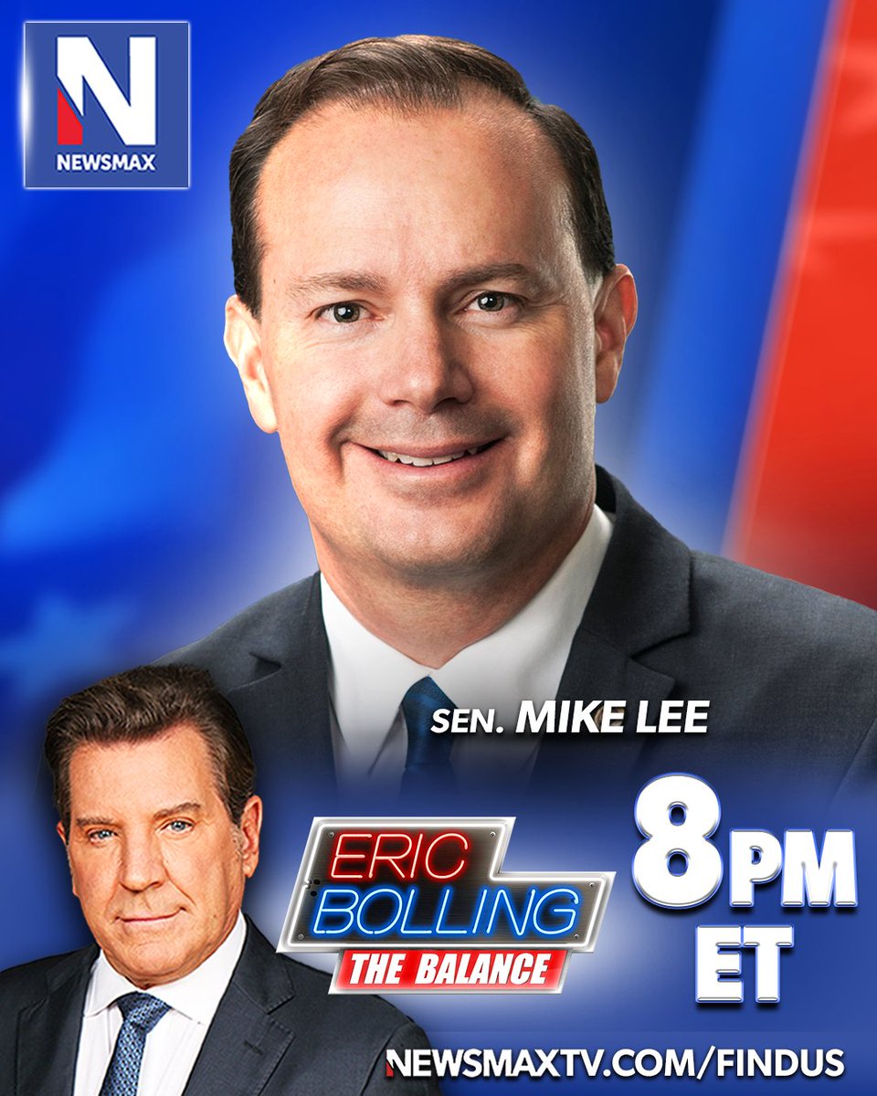 TONIGHT: Senator Mike Lee joins 'Eric Bolling The Balance' to unpack the biggest legal and political issues shaping the road to Election Day — 8PM ET on NEWSMAX. WATCH: newsmaxtv.com/findus @SenMikeLee