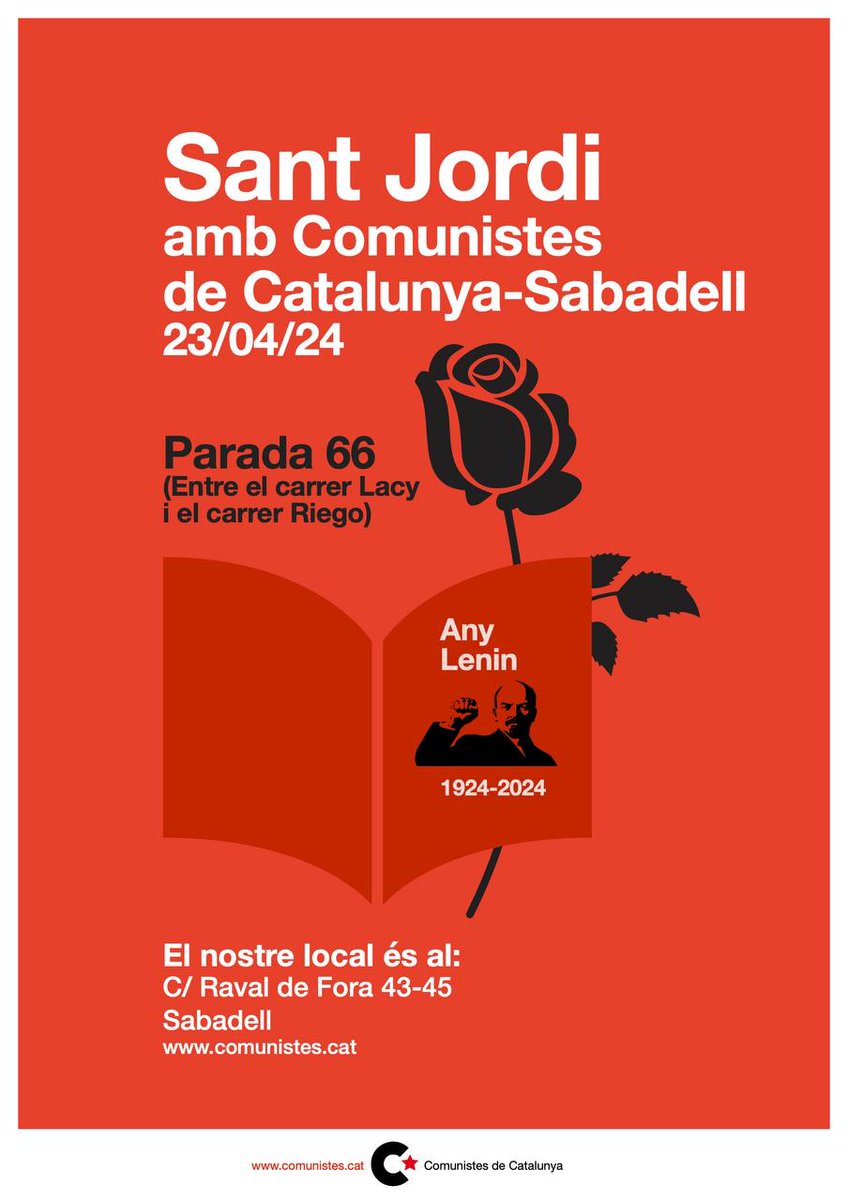 alicia_valencia's tweet photo. 🌷St Jordi amb títols excel·lents d'editorials Tigre de paper, Bellaterra, Verso, Manifest
📍Rambla de #Sabadell entre Lacy i Riego
📚Vine per la rosa i el llibre d’anàlisi i pensament polític
⭐Punt d llibre especial St Jordi amb @Comunistes #AnyLenin 1924-2024
🐉#SantJordi2024 https://t.co/Exp5Xqpscw