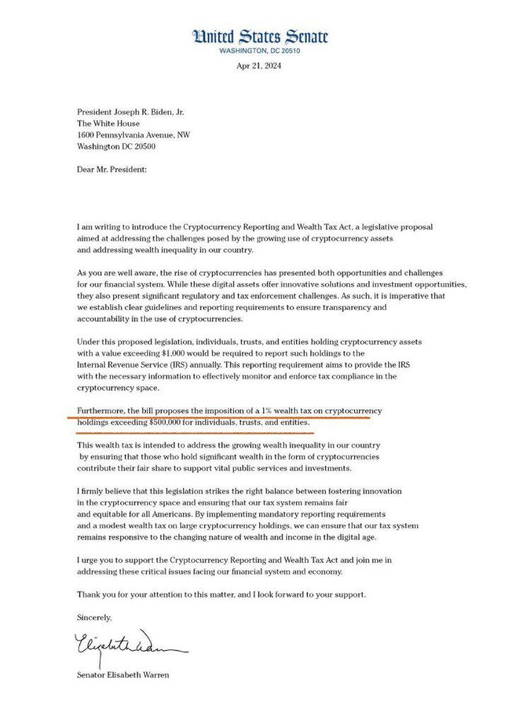 🚨BREAKING🚨 

THE SENATE IN US HAS PROPOSED 
A 1% WEALTH TAX ON #BITCOIN 
HOLDINGS THAT EXCEED $500,000

THIS IS A ROBBERY !! THEY NEVER
SAID THIS ABOUT GOLD BECAUSE 
THEY KNOW BITCOIN IS GIVING 
POWER BACK TO PEOPLE.