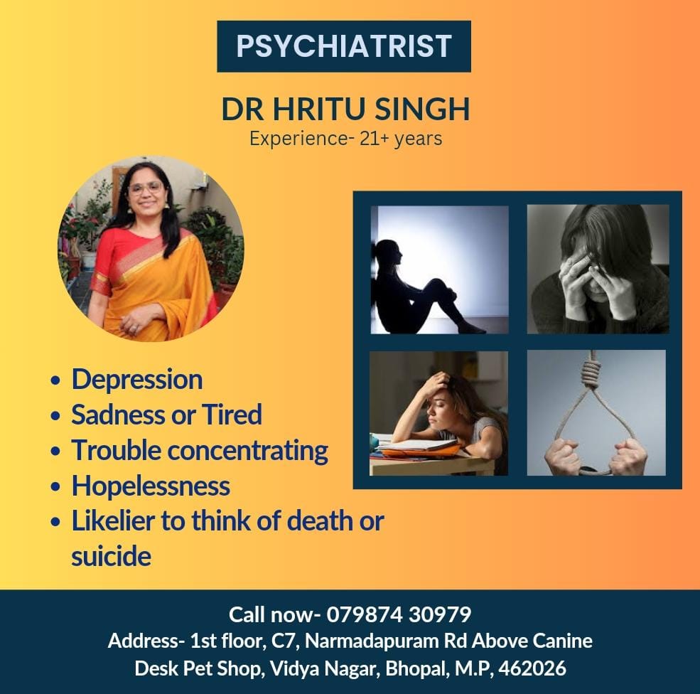 Struggling with feelings of sadness or hopelessness? You're not alone. Let's talk about it. Dr. Hritu Singh, a seasoned psychiatrist with over 21 years of experience, is here to help you find your way back to brighter days. #MentalHealthAwareness #DepressionSupport #BhopalClinic