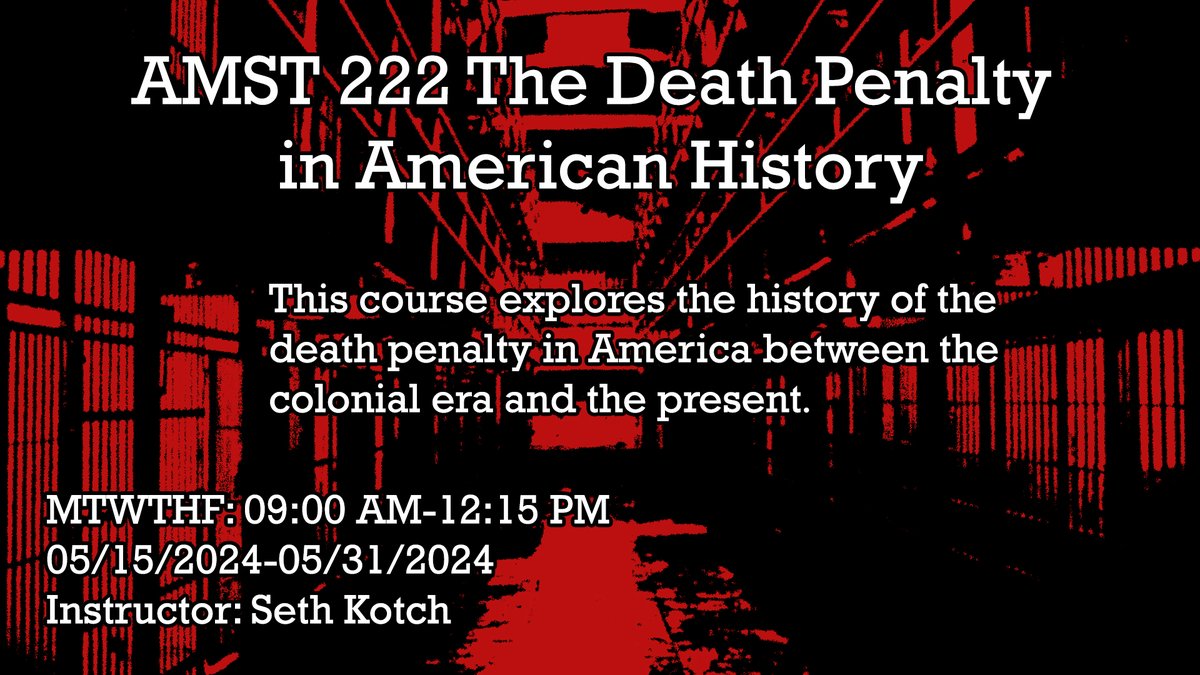 Delve into the complex history of the death penalty in America from colonial times to the present day with AMST 222. 📜⚖️ Gain insights into its evolution and impact in this thought-provoking Maymester course this summer with @amst_unc Professor Seth Kotch! #UNCSummerSchool #UNC