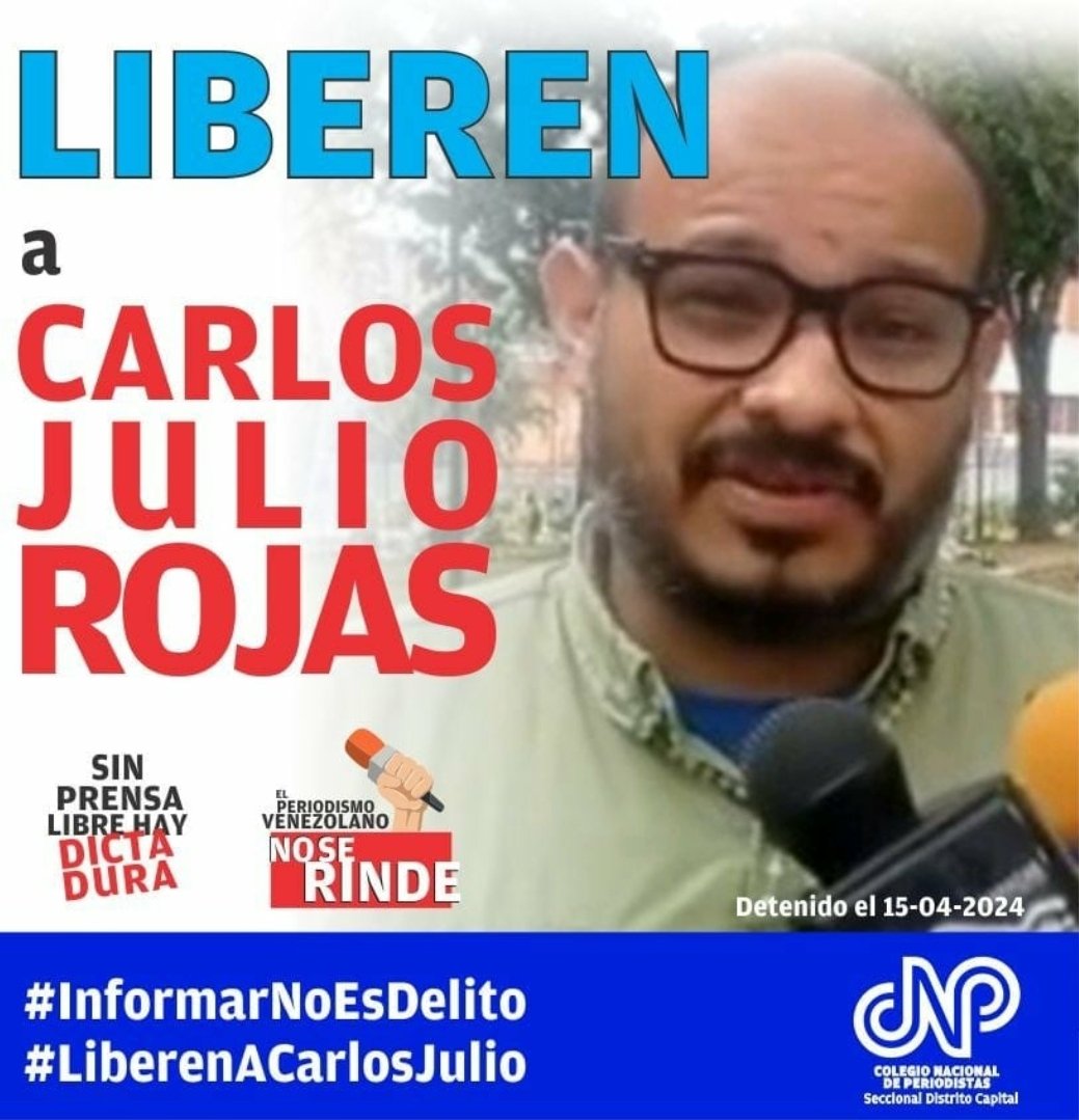 Ahora que el Fiscal de la Corte Penal Internacional se halla en #Venezuela justo es que conozca del vil secuestro de nuestro colega Carlos Julio Rojas y atienda al clamor de liberación de él y todos nuestros presos políticos. @KarimKhanQC @IntlCrimCourt #22Abril