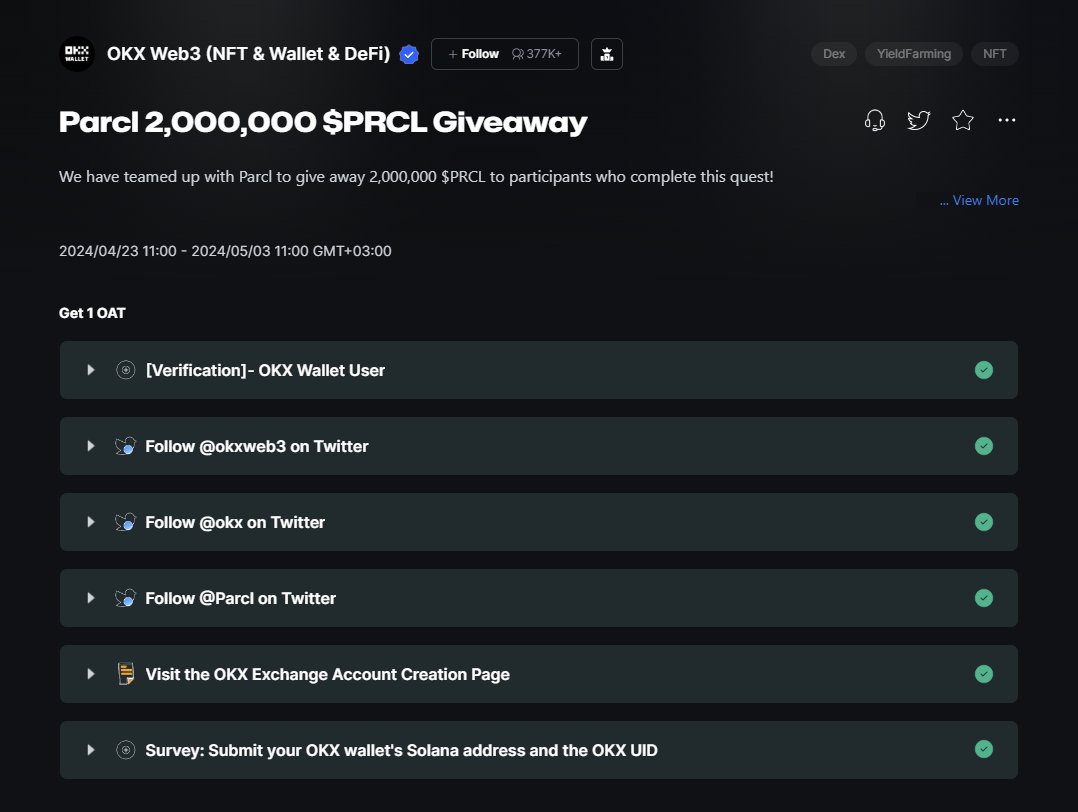 🚨OKX'den 50$ Airdrop🚨

✅Dostlar <a href="/okx/">OKX</a> 30000 kişiye $PRCL airdrop yapıyor. Başında durup da kazanamayan çok az kişi olacaktır. Bedavadan 50$ hepimizin cebine iyi gelir🔥

✅İlk olarak okx borsasına üye olup kyc yapın👇
l24.im/DLPGKx0

✅Ardından galxe sayfasına gidin ve